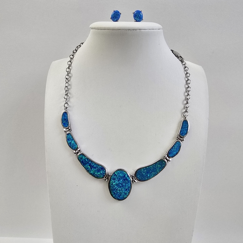 Sterling Silver 925 Opal Necklace Set